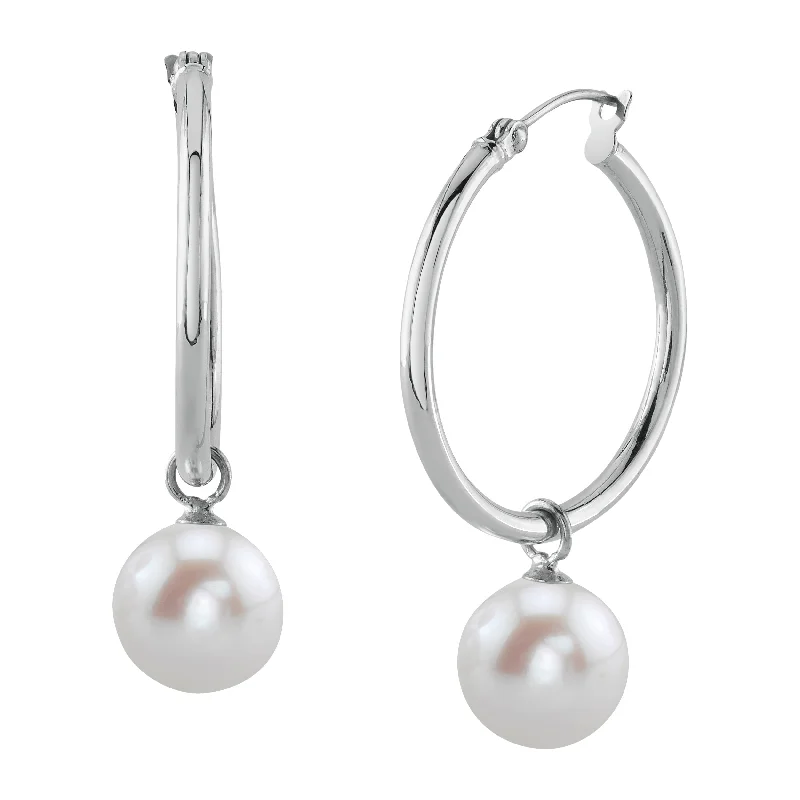 Hoop earrings with intricate designs for a unique and artistic appearance-Freshwater Pearl Hoop Leane Dangling Earrings