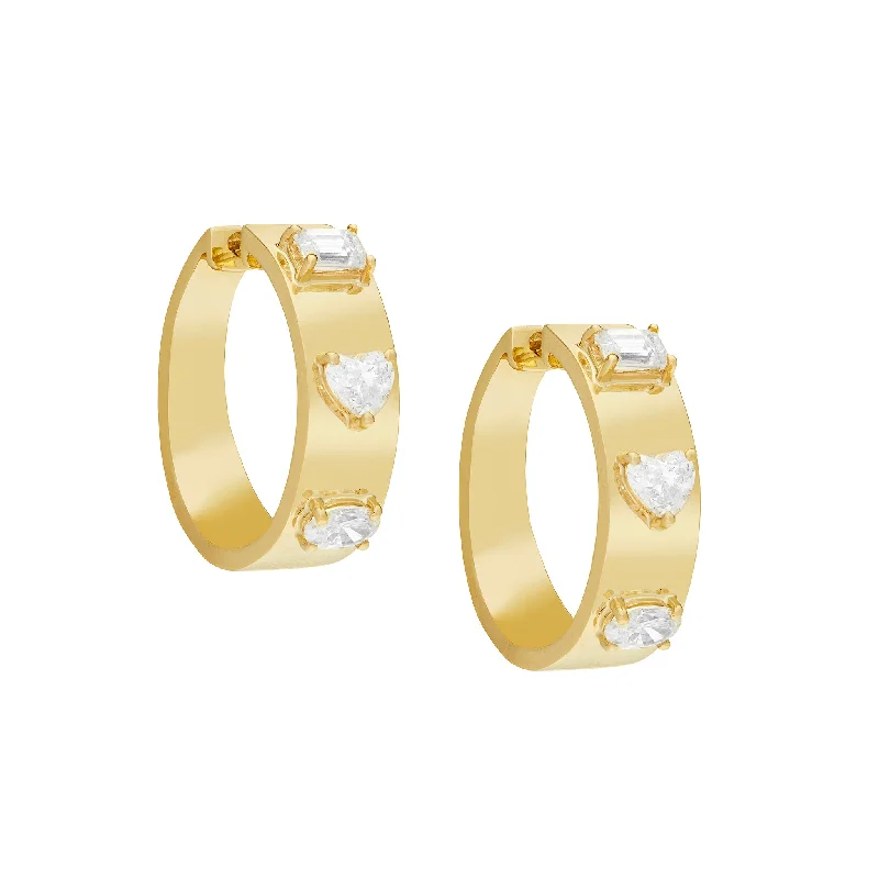 Hoop earrings with intricate designs for a unique and artistic appearance-Gabriella Assorted Shape Diamond Wide Hoop Earrings