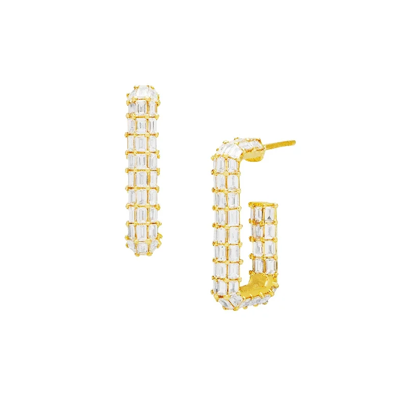 Hoop earrings with enamel stripes for a colorful and eye-catching design-Gabriella U Shaped Baguette Earrings