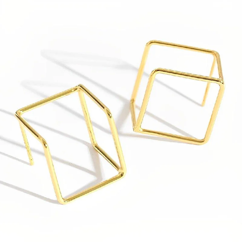 Hoop earrings with multi-tone finishes for a colorful and layered effect-Gold Cube Earrings