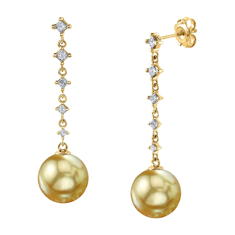 Hoop earrings with leather accents for a sleek and bold combination-Golden Pearl & Diamond Brielle Earrings