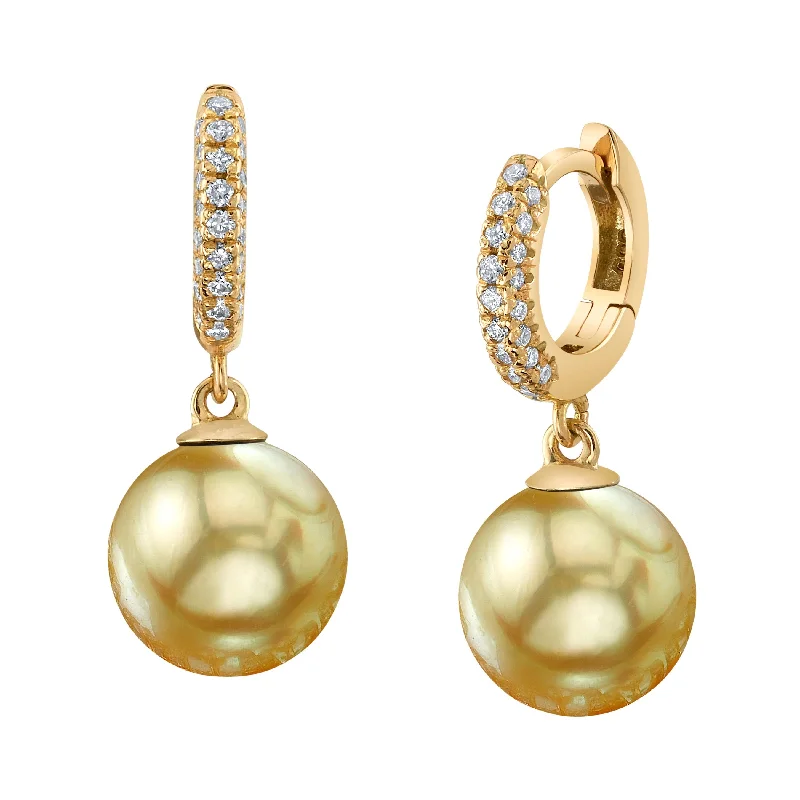 Hoop earrings with resin accents for a bold and colorful design-Golden South Sea Pearl & Diamond Huggie Eileen Earrings