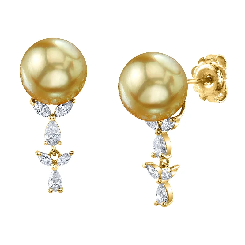 Hoop earrings with rhinestone embellishments for a glamorous and sparkling look-Golden South Sea Pearl & Diamond Kiara Earrings