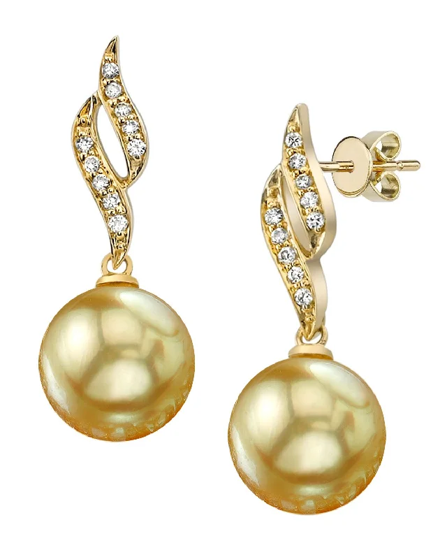 Best hoop earrings with cubic zirconia for a budget-friendly, dazzling look-Golden South Sea Pearl & Diamond Flame Earrings