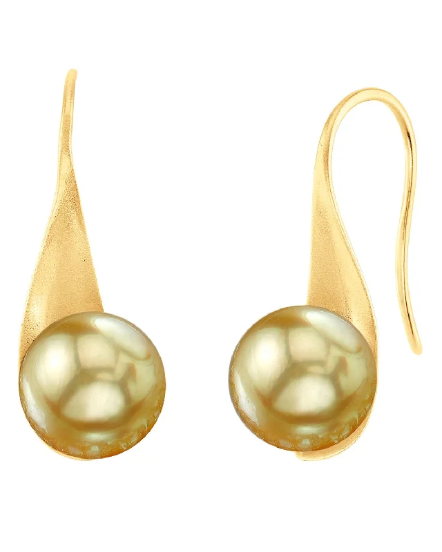 Hoop earrings with gold accents for a warm, elegant statement piece-Golden South Sea Pearl Honey Dangle Earrings