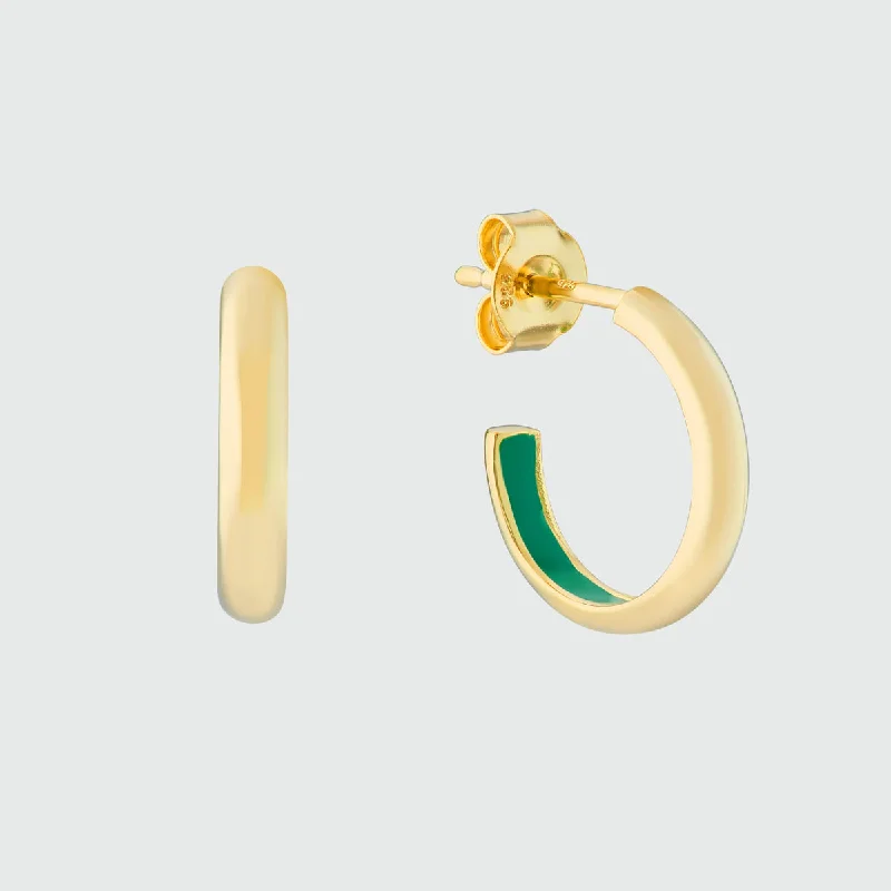 Best hoop earrings with intricate beaded details for a textured, stylish appearance-Havana Apple Green Enamel & Gold Half Hoop Earrings