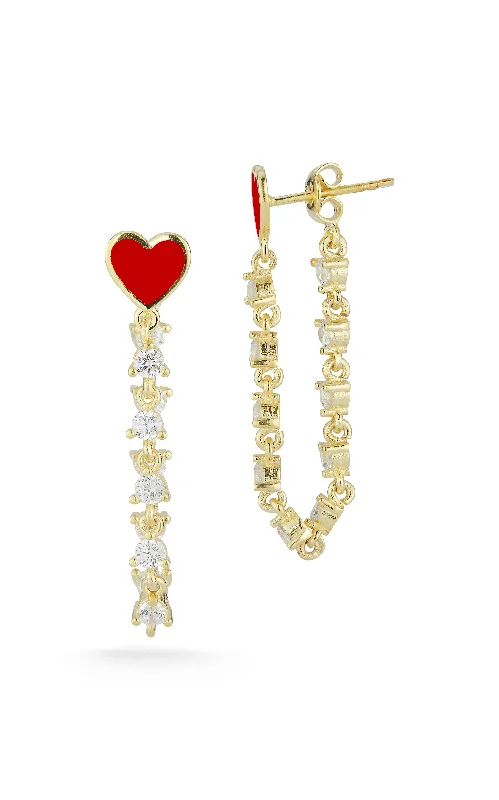 Best hoop earrings with satin ribbons for a soft, feminine appearance-Heart Chain Link Drop Stud Earring