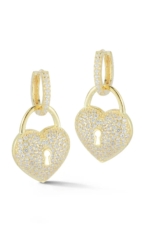 Hoop earrings with diamond-cut surfaces for added sparkle and shine-Heart Pavé Padlock Huggie Earring