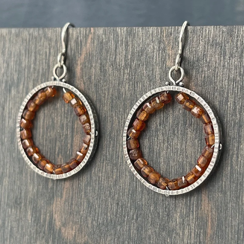 Hoop earrings with heart-shaped frames for a romantic and feminine look-Hessonite Garnet Circle Geode Earrings, medium