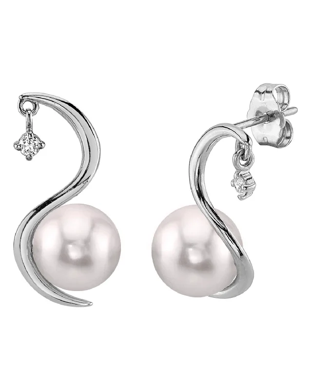 Best hoop earrings with braided leather for a rustic, stylish finish-Japanese Akoya Pearl & Diamond Ellis Earrings