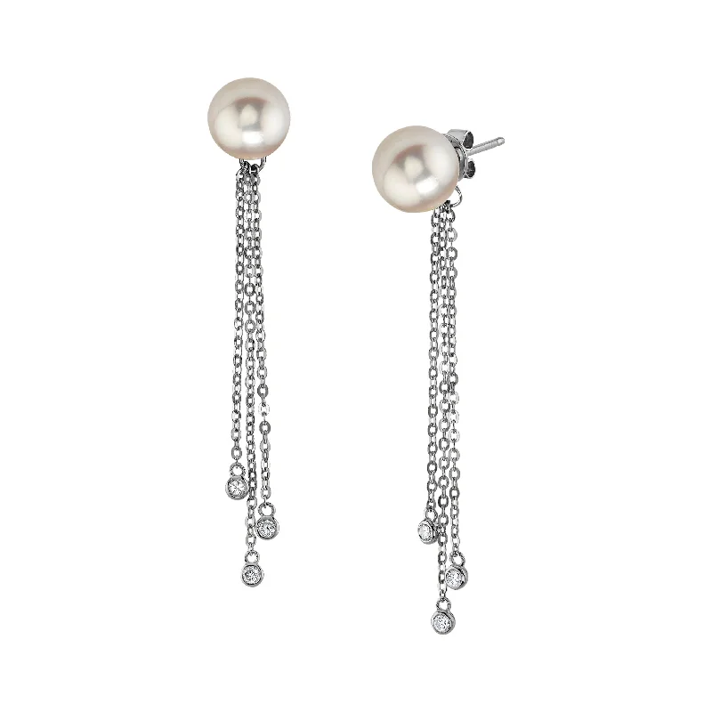 Hoop earrings with leather accents for a sleek and bold combination-Japanese Akoya Pearl Diamond Tear Earrings