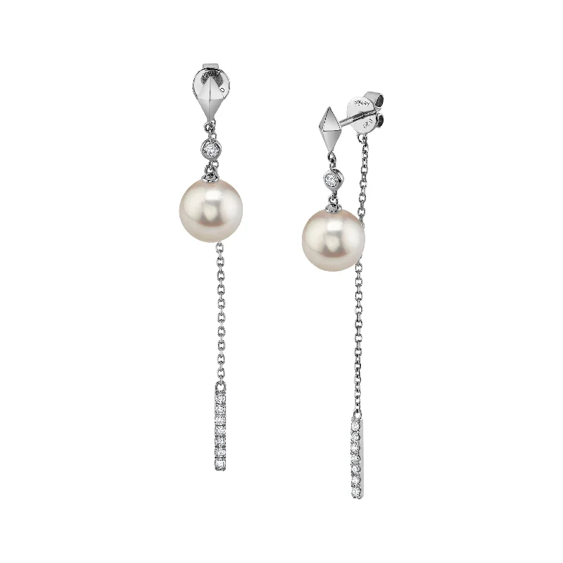 Best hoop earrings with enamel details for a colorful and modern look-Japanese Akoya Pearl & Diamond Celebrity Dangle Earrings