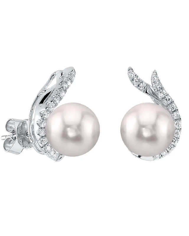 Hoop earrings with spiral designs for a dynamic and fluid look-Japanese Akoya Pearls & Diamonds Rebecca Earrings