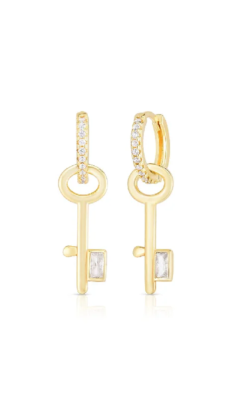 Stylish hoop earrings with diamond accents for an elegant and sparkling effect-Key Charm Huggie Earring