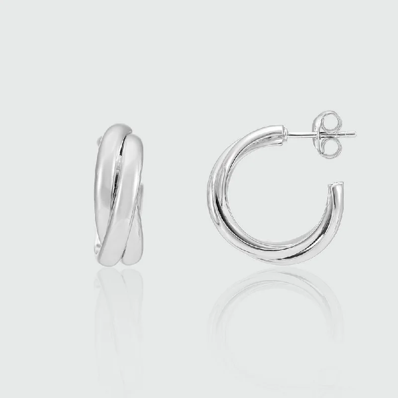 Hoop earrings with diamond-cut surfaces for added sparkle and shine-Knightsbridge Silver Triple Russian Wedding Earrings