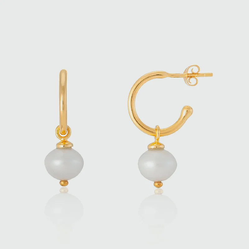 Best hoop earrings with matching bracelets for a coordinated jewelry set-Manhattan Gold & Freshwater Pearl Interchangeable Hoop Earrings