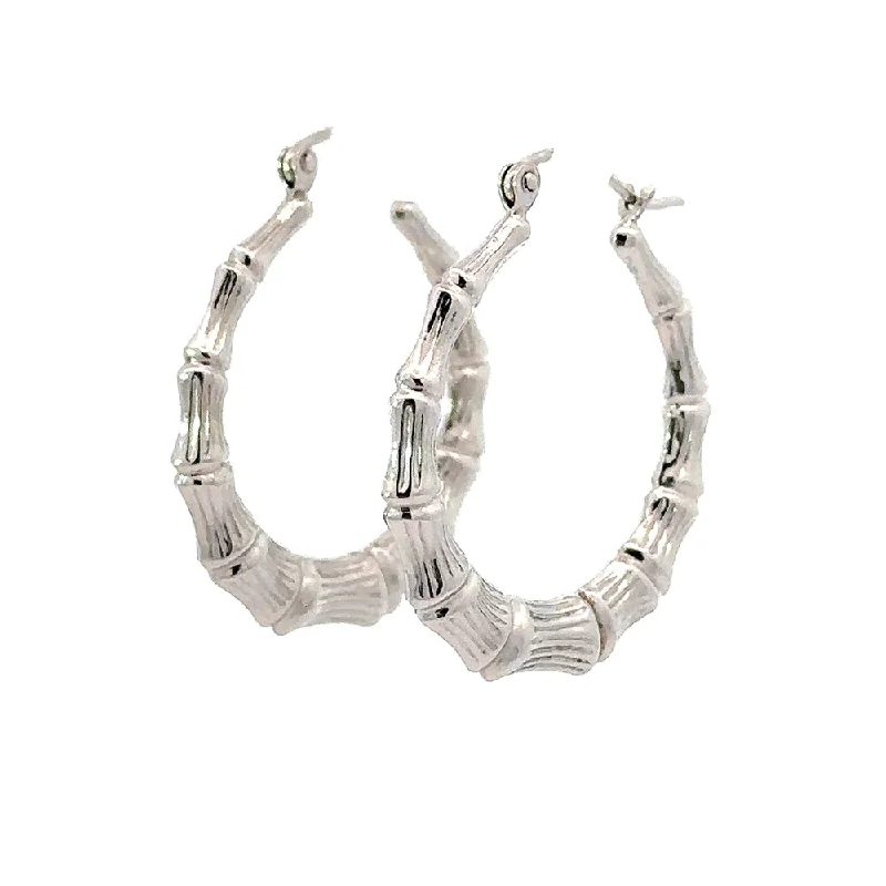 Hoop earrings with open designs for a modern, lighthearted vibe-Medium White Gold Bamboo Hoop Earrings