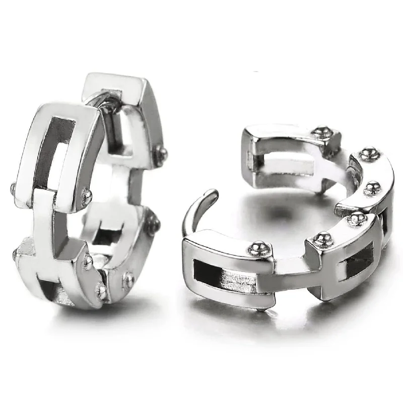 Lightweight hoop earrings for comfortable and all-day wear-Mens Women Stainless Steel Bike Chain Link Design Huggie Hinged Hoop Earrings 2 pcs