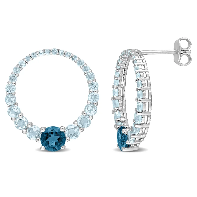 Classic hoop earrings with a thin profile for a sleek and subtle style-Mimi & Max 2 3/5ct TGW Sky Blue Topaz and London Blue Topaz Circle Earrings in Sterling Silver