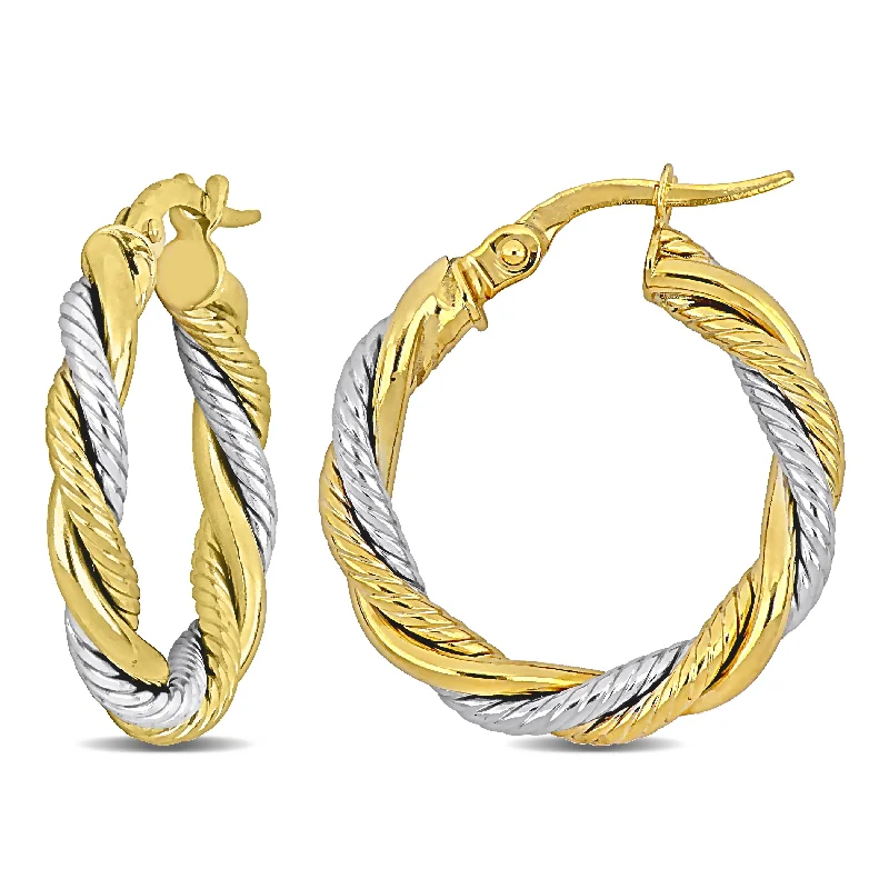 Hoop earrings with a matte finish for a sleek and sophisticated appearance-Mimi & Max 20mm Twisted Hoop Earrings in 10k Yellow and White Gold