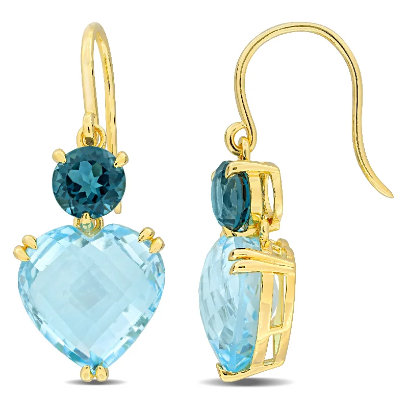 Best hoop earrings with turquoise stones for a bohemian-inspired vibe-Mimi & Max 25 5/8ct TGW Sky Blue & London Blue Topaz Shepherd Hook Earrings in Yellow Plated Silver