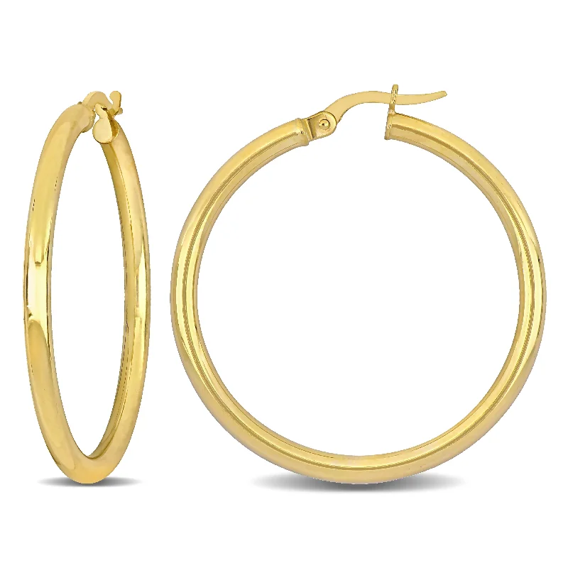 Hoop earrings with twisted leather for a chic and modern boho look-Mimi & Max 35mm Hoop Earrings in 14k Yellow Gold