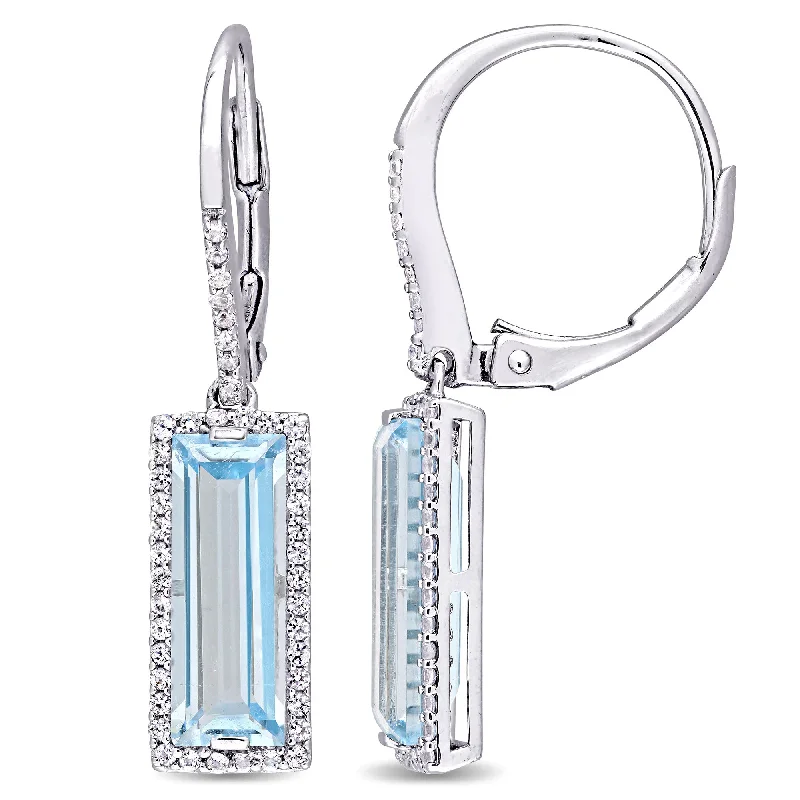 Hoop earrings with rhinestone embellishments for a glamorous and sparkling look-Mimi & Max 6 1/2ct TGW Baguette Cut Blue Topaz and White Sapphire Halo Earrings in Sterling Silver