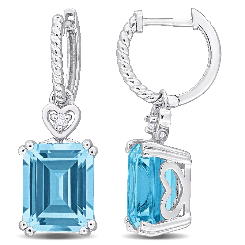 Best hoop earrings with vintage-style detailing for a nostalgic and timeless look-Mimi & Max 8 1/4ct TGW Octagon-Cut Sky Blue and White Topaz Heart Earrings in Sterling Silver