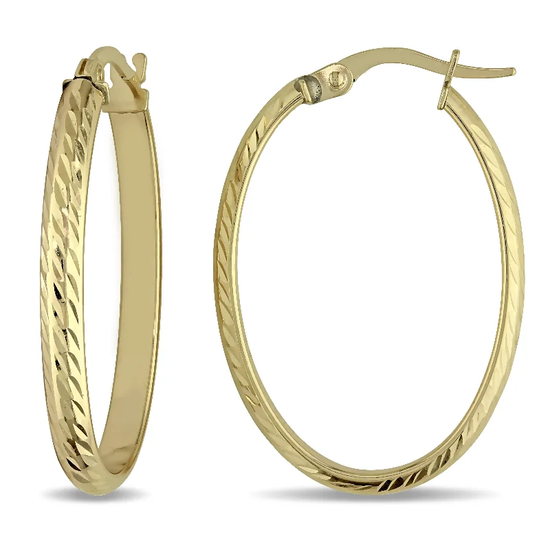 Hoop earrings with spiral designs for a dynamic and fluid look-Mimi & Max Edged Hinged Hoop Earrings in Textured 10k Yellow Gold