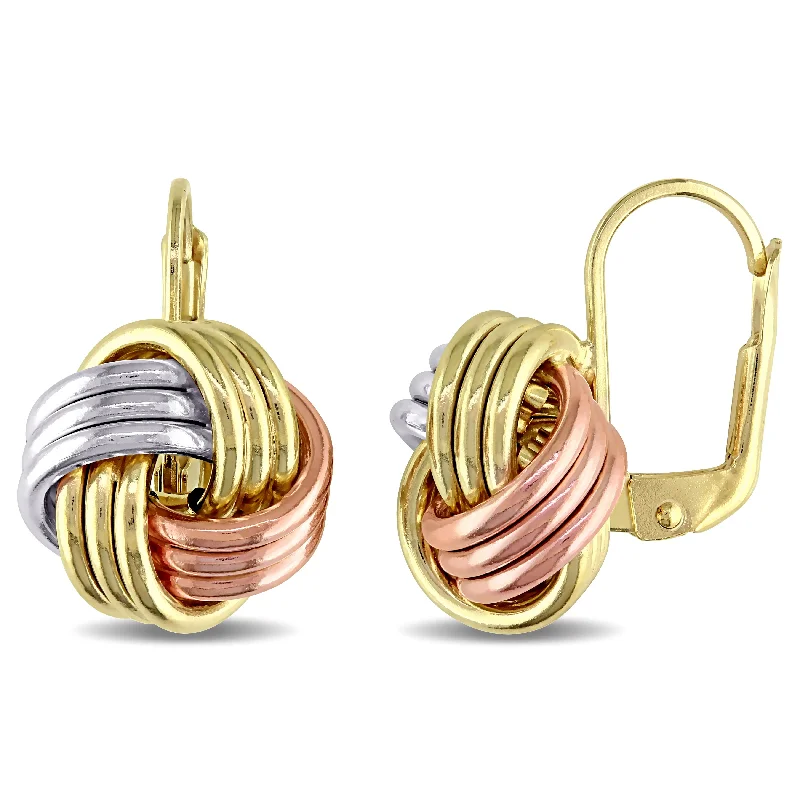 Best hoop earrings with asymmetrical designs for a fashion-forward, avant-garde look-Mimi & Max Entwined Love Knot Leverback Earrings in 3-Tone Yellow, Rose and White 10k Gold