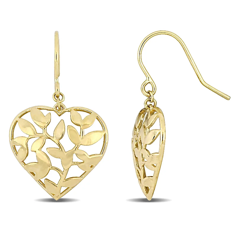 Best hoop earrings with tribal designs for a cultural and exotic aesthetic-Mimi & Max Floral Heart Hook Earrings in 10k Yellow Gold