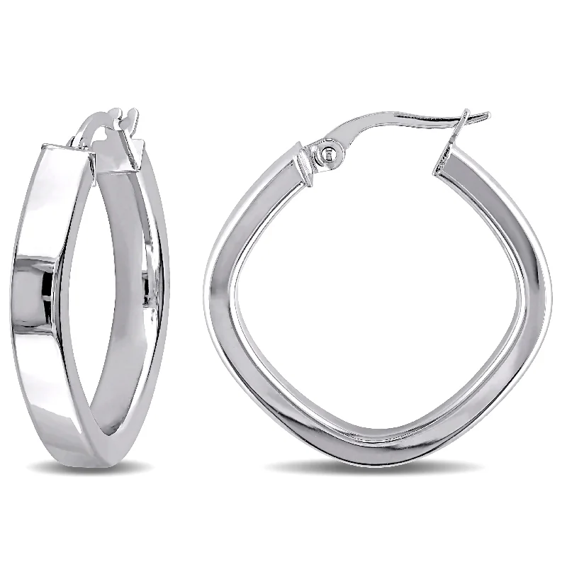 Hoop earrings with leather accents for a sleek and bold combination-Mimi & Max Geometric Hoop Earrings in 10k Polished White Gold