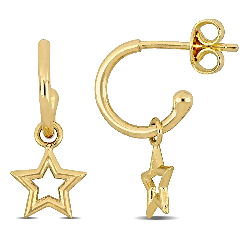 Hoop earrings with colorful beads for a fun and playful vibe-Mimi & Max Star Drop Hoop Earrings in 14k Yellow Gold