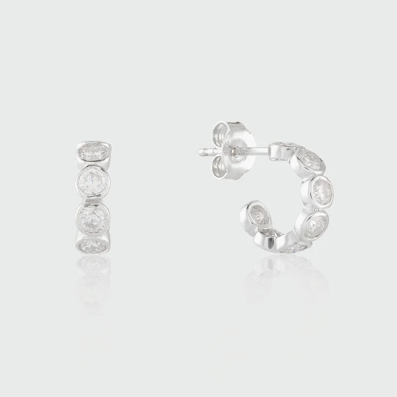 Stylish hoop earrings with diamond accents for an elegant and sparkling effect-Ortigia Mini Moissanite & Silver Hoop Earrings