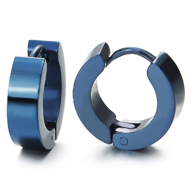 Best hoop earrings with Swarovski crystals for added sparkle and luxury-Pair of Dark Blue Huggie Hinged Hoop Earrings Unisex Men Women