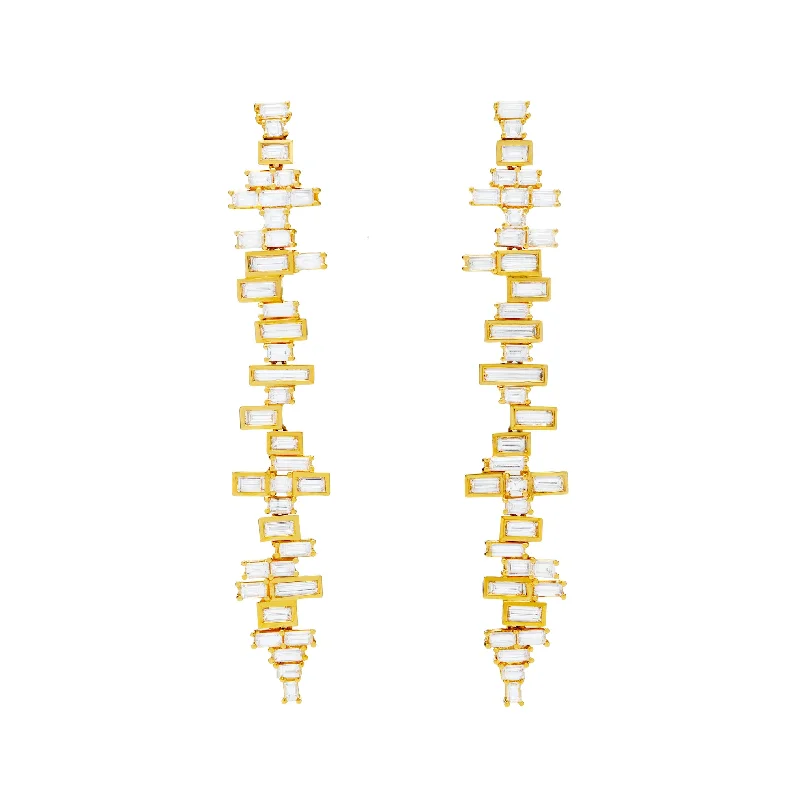 Hoop earrings with polished metal for a shiny and high-quality finish-Royal Staggered Diamond Baguette Earring