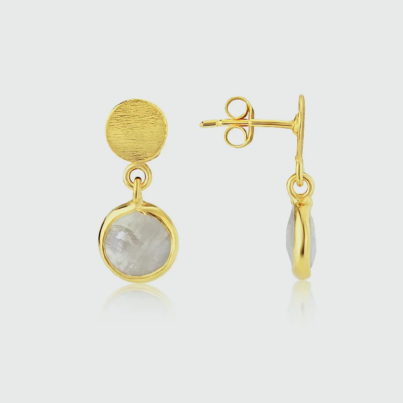 Hoop earrings with twisted metal designs for a dynamic and modern style-Salina Moonstone & Gold Vermeil Disc Earrings