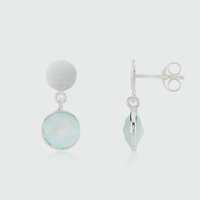 Hoop earrings with hearts for a sweet and romantic gesture-Salina Silver Disc & Aqua Chalcedony Earrings