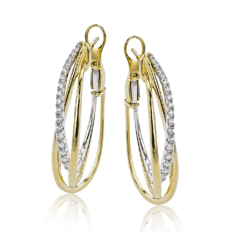 Hoop earrings with braided patterns for a detailed and textured finish-Simon G Two-Tone Gold Hoop Earrings