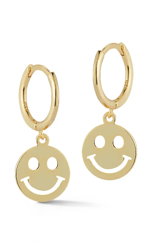 Hoop earrings with cut-out designs for a creative and lightweight effect-Smiley Face Huggie Earring