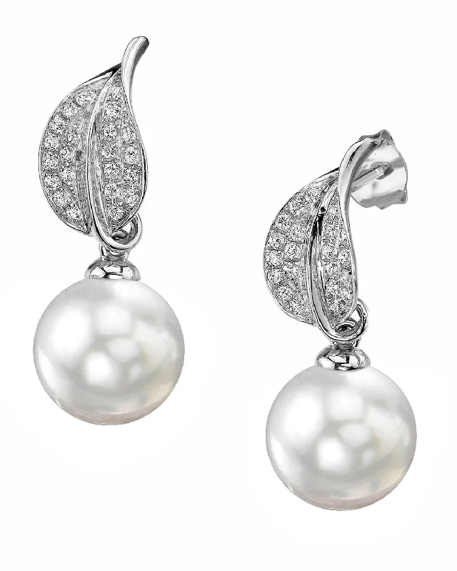 Best hoop earrings with crescent-shaped designs for a bold, moon-inspired style-White South Sea Pearl & Diamond "Hazakura" Dangle Earrings