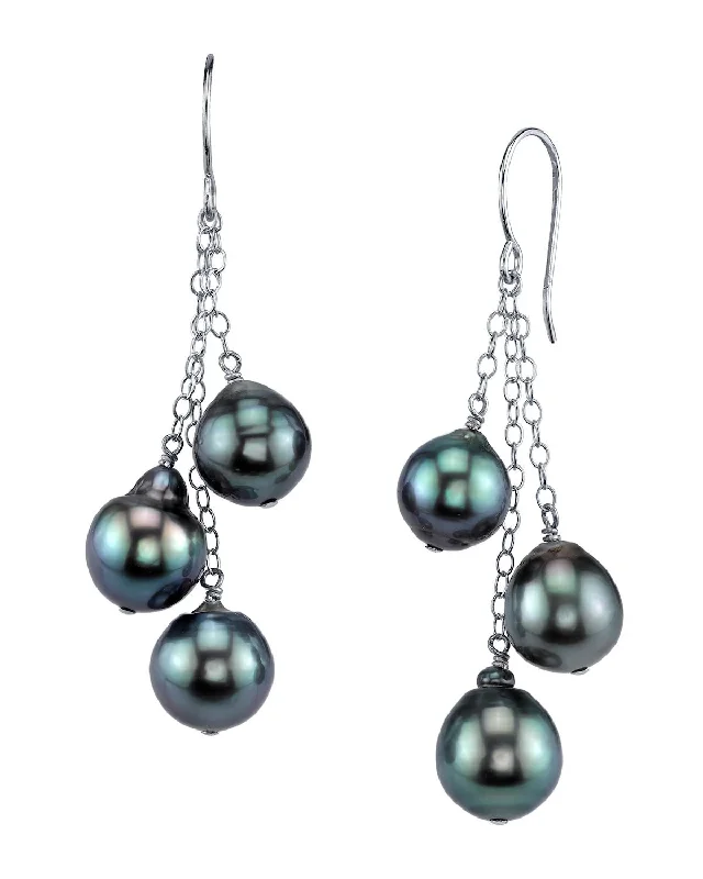 Hoop earrings with stacked layers for a bold and textured design-Tahitian South Sea Drop Pearl Cluster Earrings