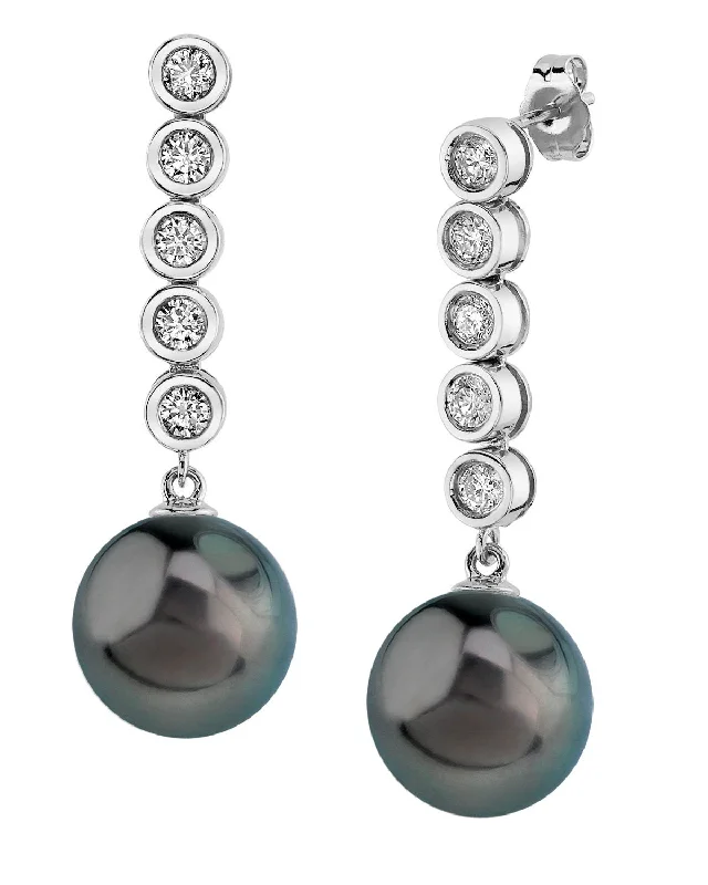 Hoop earrings with hammered textures for a boho-chic and rustic vibe-Tahitian South Sea Pearl & Diamond Cascade Earrings