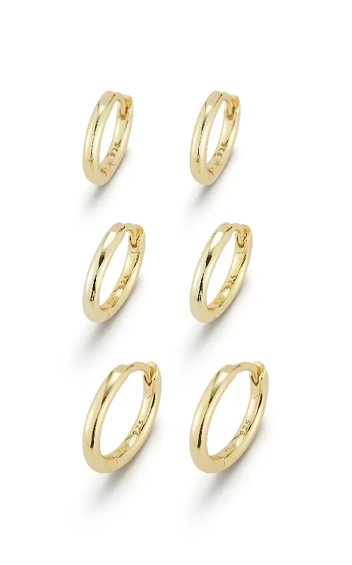 Hoop earrings with leather accents for a sleek and bold combination-Thin Solid Hoop Earring Combo Set of 3 Pairs