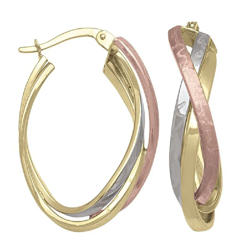 Best hoop earrings with geometric hexagon shapes for a modern, angular look-Tri-Colour Gold Fancy Hoop Earrings