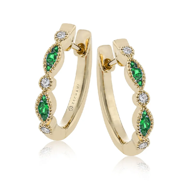 Best hoop earrings with enamel details for a colorful and modern look-Tsavorite and Diamond Huggie Hoop Earrings