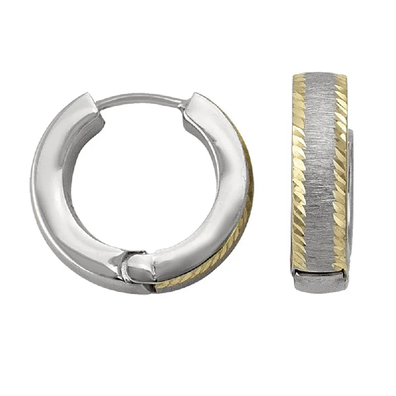 Best hoop earrings with satin ribbons for a soft, feminine appearance-Two-Tone Gold Huggie Hoop Earrings