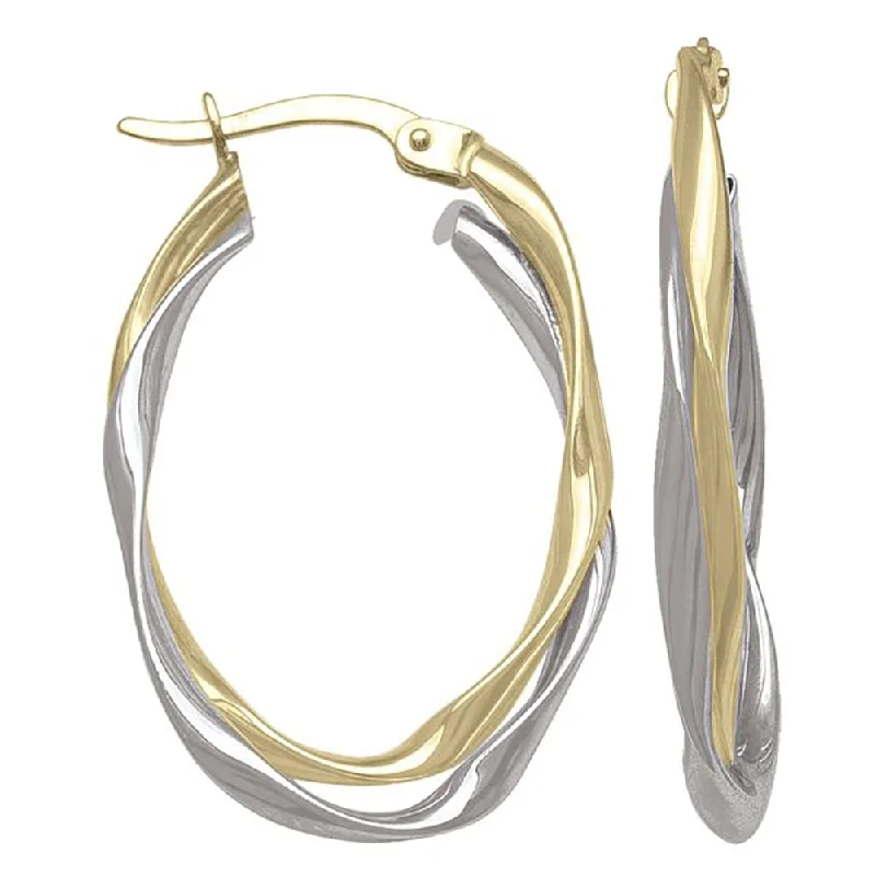 Hoop earrings with hearts for a sweet and romantic gesture-Two-Tone Gold Oval Twisted Hoop Earrings