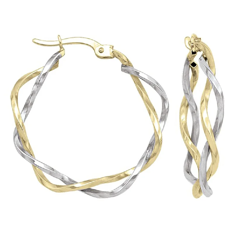 Hoop earrings with snake print designs for an edgy, wild appearance-Two-Tone Gold Twist Hoop Earrings