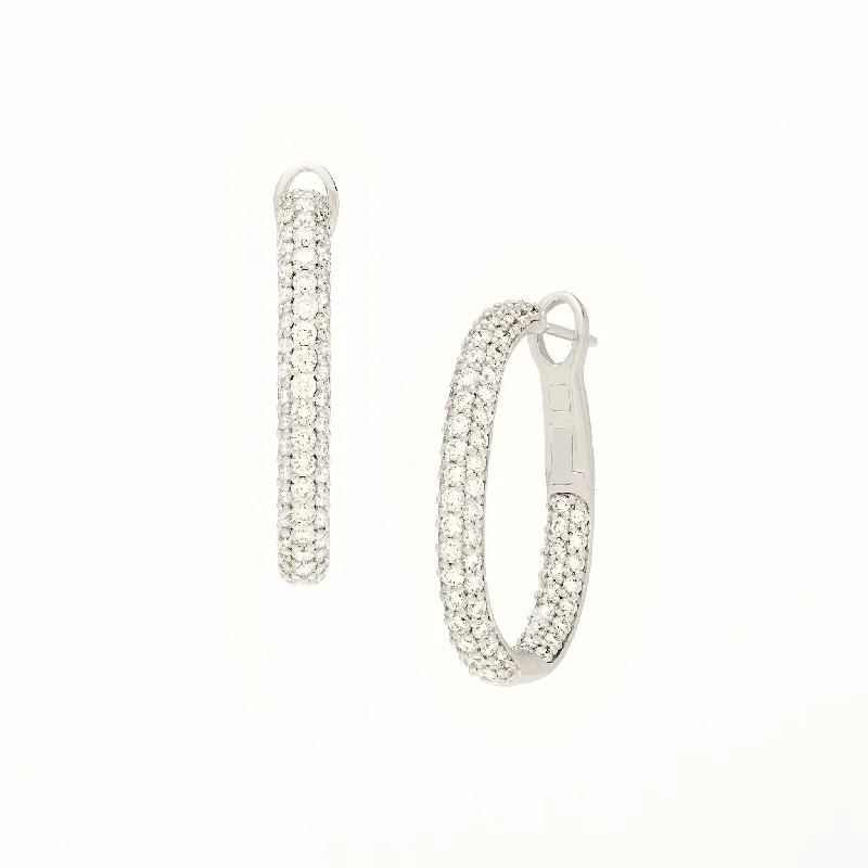 Hoop earrings with oversized designs for a bold, fashion-forward statement-Viv Oval Pave Diamond Hoops